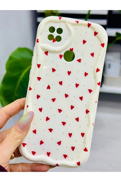 Go Aksesuar جراب من السيليكون بتصميم قلوب حمراء متوافق مع Redmi 9c و10a