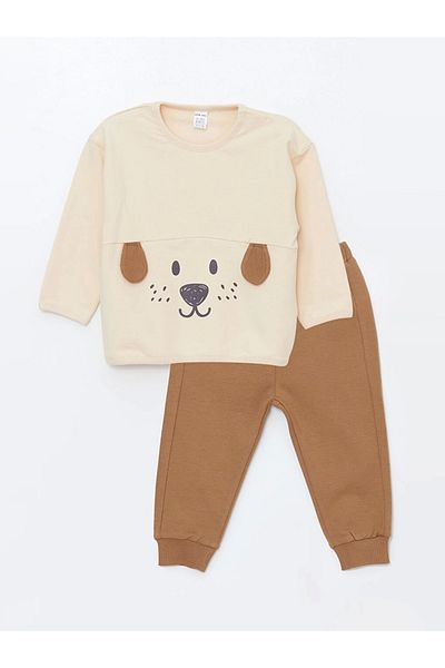 LC Waikiki Lcw Crew Neck Embroidered Baby Boy Sweatshirt and Sweatpants Set of 2