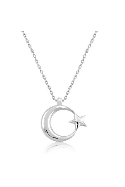 Gumush Gümüş Ay Yıldız Kolye