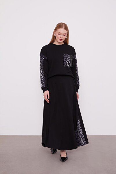 Levidor Μαύρο σετ με φούστα με σχέδιο λεοπάρ