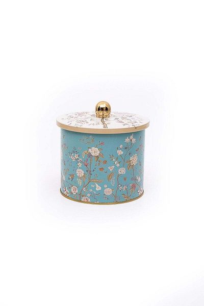 Hesaplı Kasa Flora Patterned Round Metal Storage Container, 14 X 12.5 Cm, 1.7 Lt