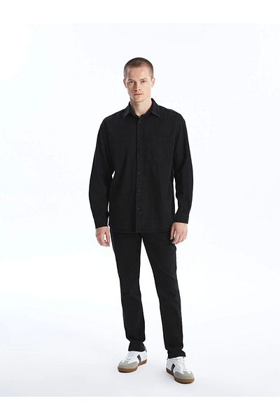 LC Waikiki Ανδρικό μακρυμάνικο τζιν πουκάμισο Lcw Jeans Μαύρο Άνετη Εφαρμογή