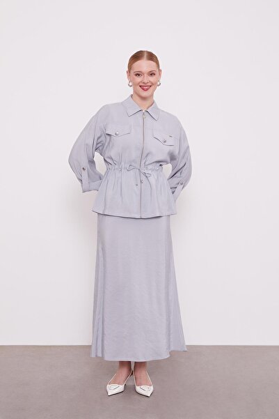 Levidor Γκρι Σετ με φούστα με λεπτομέρεια με κορδόνι στη μέση