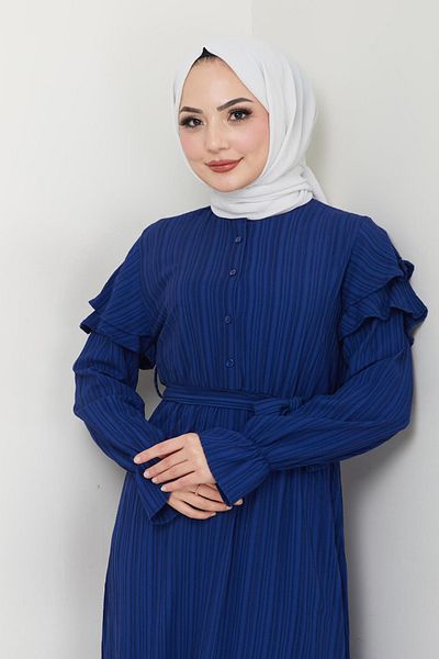 Bold Grup فستان حجاب نسائي بأكمام من القماش الملتوي مع تفاصيل الرأس