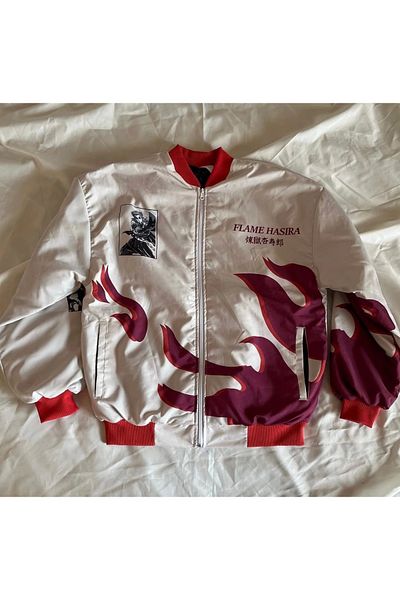 Violon Beige Anime Flame Hashira Kyojuro Rengoku Unisex Bomber Jacket