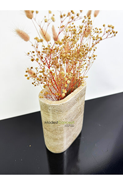 Modestmar Traverten Saksı, Traverten Vazo, Oval Traverten Vazo