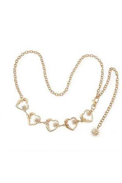 Beyna Heart and Sun Women's Waist Cord Gold Plated Adjustable Belt with Waist Chain Detail