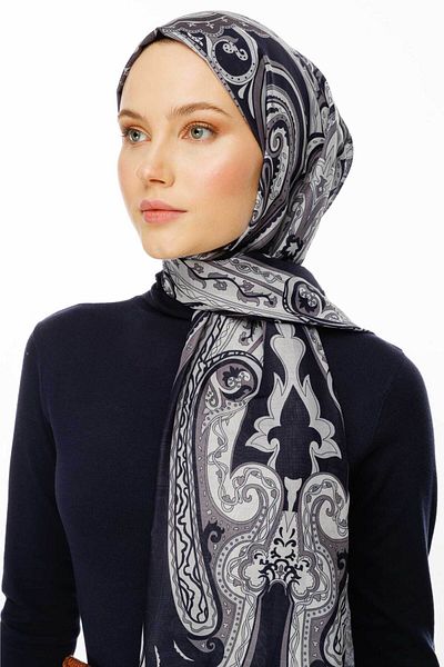 VALORSCARF شال منقوش باللون الأزرق الداكن
