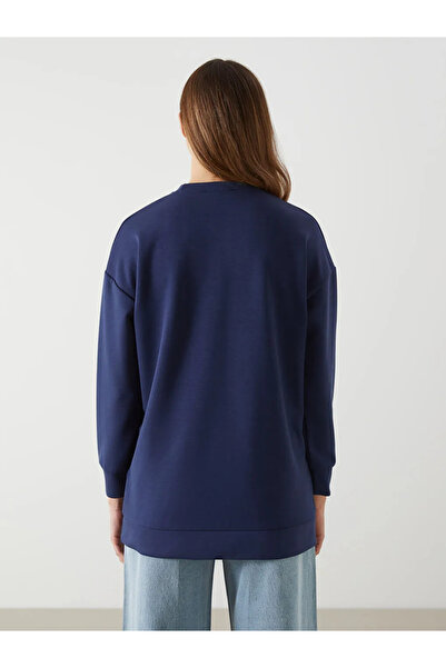 LC Waikiki LCW Modest Lacivert Bisiklet Yaka Oversize Kadın Sweatshirt Tunik