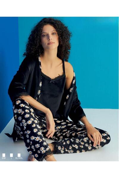 İpek طقم بيجامة نسائية مخملية ثلاثية