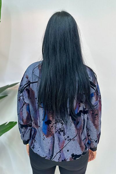 GÖKSEL Plus Size Blue Sweatshirt - Printed and Zip-Up