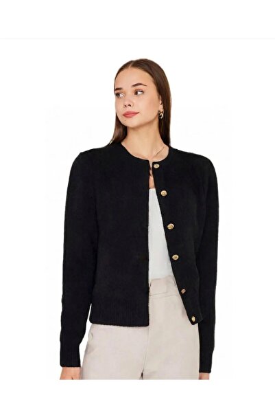 LEVABOUTIQUE Knitwear Stripe Buttoned Premium Black Bearded Cardigan