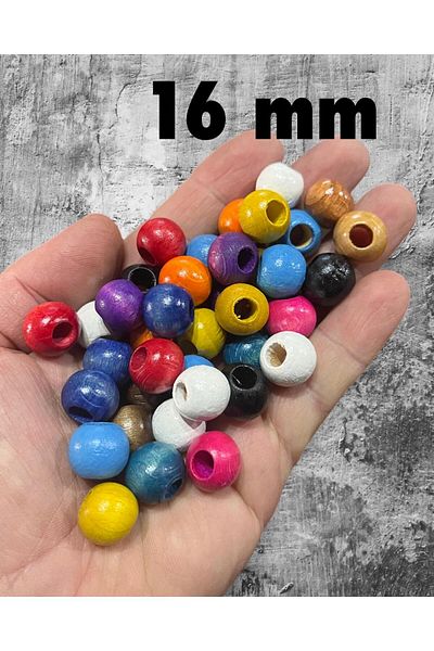 Selin 16 Mm Mixed Color Wooden Beads - 100 Grm. (±65 Pieces)