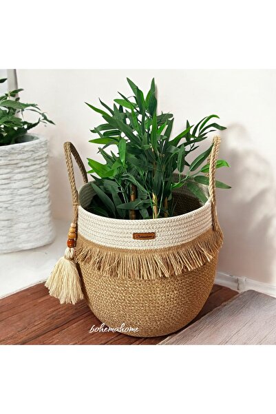 Bohemahomedecor Coș de iută din răchită 30*25 - Organizator pentru ghivece, c...