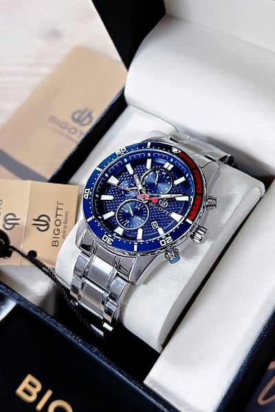 Bigotti 5 Atm Waterproof Men's Wristwatch - Silver Color, Steel Band, Gift Bracelet - Bme2022C3