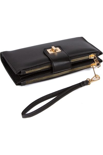 CHEFF Large Coin Wallet with Multi-Section Wrist Strap and Soft Textured Faux Leather Lock