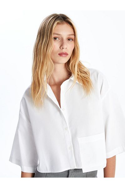 LC Waikiki Cămașă de damă din poplin crop cu mânecă scurtă Duz sezon nou - S4IA90Z8
