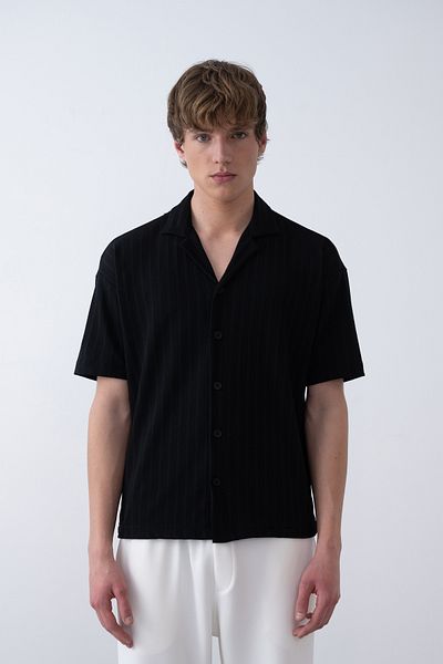 İLKCET MODA Ανδρικό πουκάμισο Oversize με λεπτή γραμμή