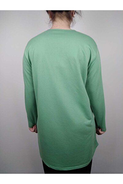 YAŞAR TRİKO Жіноча туніка з довгими рукавами, зеленого кольору, з коміром-стійкою, з вишитим зірками, двоколірна