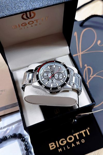 Bigotti Men's Wrist Watch - 5 Atm Waterproof, Silver Color, Steel Band + Gift Bracelet Bme2022C2