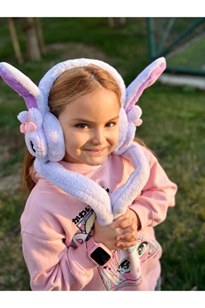 Queen Nelly Lilac Purple Children's Earmuff - Cute Plush with Rabbit Hair, Moving and Sound Pumps
