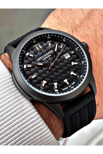 Lee Cooper Black Color Silicone Cord Men's Wrist Watch with Calendar 7859.651