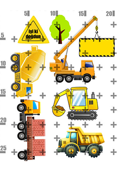 Lyroni Yenilebilir Şeker Kağıt Inşaat Iş Makinaları Temalı Kişiye Özel Pasta Süsleme