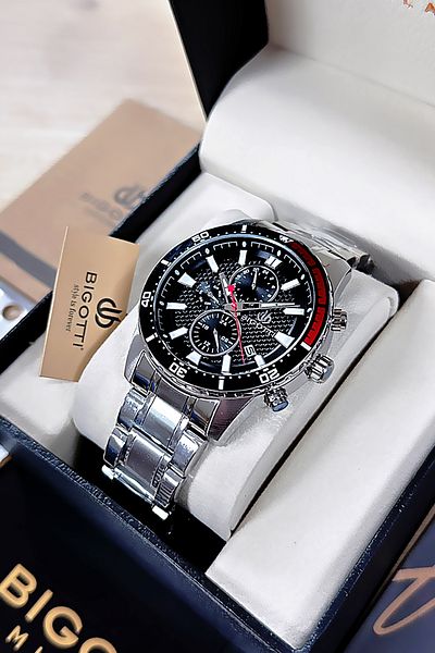 Bigotti 5 Atm Waterproof Men's Wristwatch - Silver Color, Steel Band, Gift Bracelet - Bme2022C5