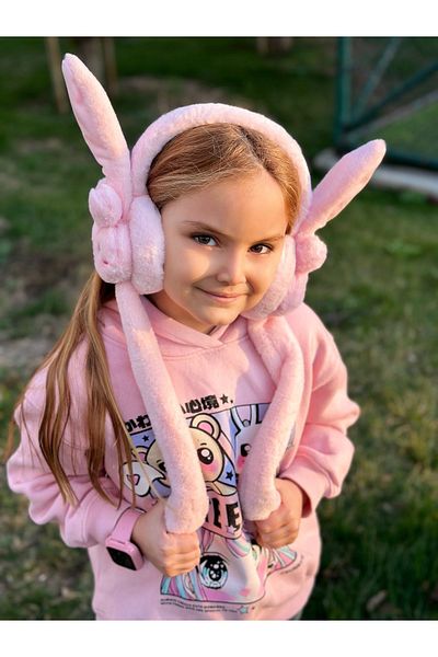 Queen Nelly Pink Cute Plush Rabbit Feather Children's Earphone - Moving Sound Earphone