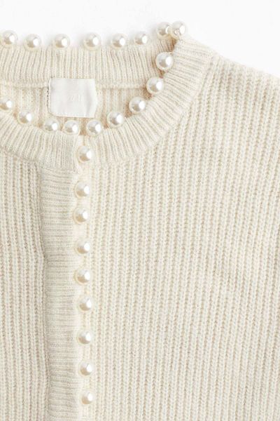 H&M Bead-embellished rib-knit cardigan