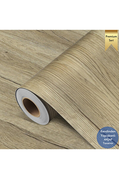 TechnoSmart 60×500cm Kendinden Yapışkanlı Doğal Ahşap Dokulu Kaplama Kağıdı M...