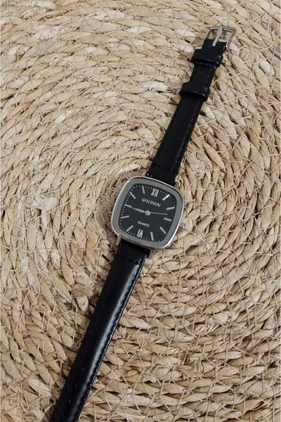 Brality Retro Minimalist Retro Vintage Women's Wristwatch Black Dial Silver Case Black Cord