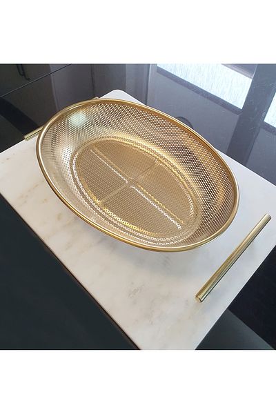 LOVYCO Gold Oval Design Stainless Steel Pasta Strainer Pedestal Strainer 22 cm X 31 cm