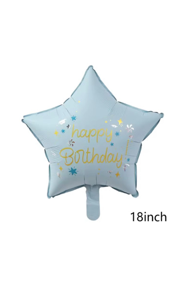 SURPRISE PARTY STORE Happy Birthday Yazılı Retro Mavi Renk Yıldız Folyo Balon...
