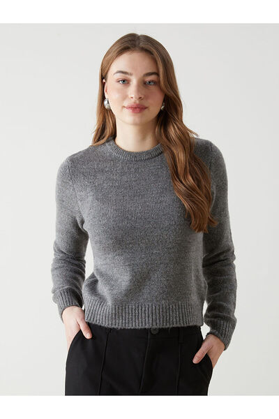 LC Waikiki Dámský svetr LCW Vision Grey Crew Neck