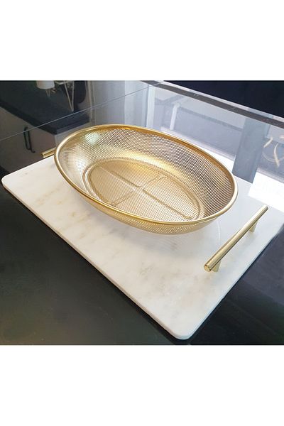 LOVYCO Gold Oval Design Stainless Steel Pasta Strainer Pedestal Strainer 22 cm X 31 cm