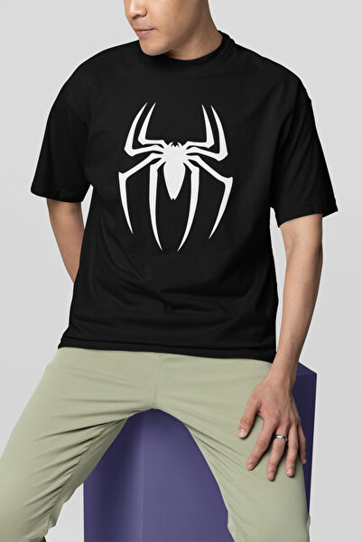 SEVBANO Spider-Man Logo Baskılı Tişört, Oversize Marvel Tişört