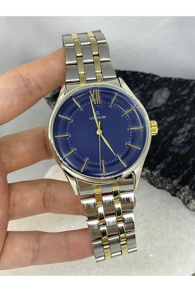 Coliseum Round Inside Dark Blue Gold-Silver Cord Men's Wrist Watch