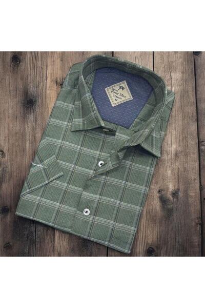 EREN STYLE قميص رجالي بأكمام قصيرة من القماش القطني (قصة عادية)