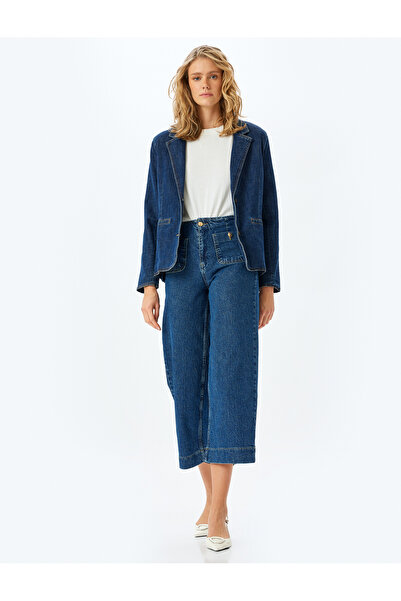 Koton بنطال جينز بخصر عالٍ بلون النيلي المتوسط