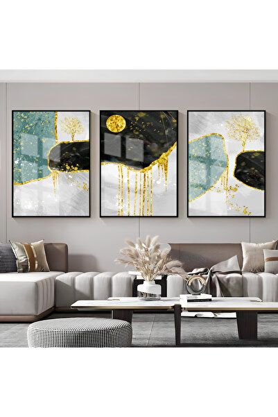 Harika bir ev Hari̇kabi̇rev | Water Green-Gold-Black Tree Patterned Combinati...