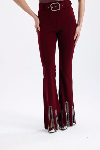 Sense Burgundy Evening Pants - Belted and Stone Detailed |   Pnt35061