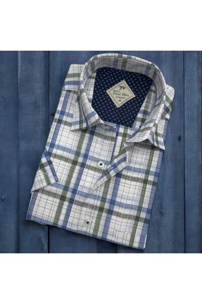 EREN STYLE قميص رجالي بأكمام قصيرة من القماش القطني (قصة عادية)