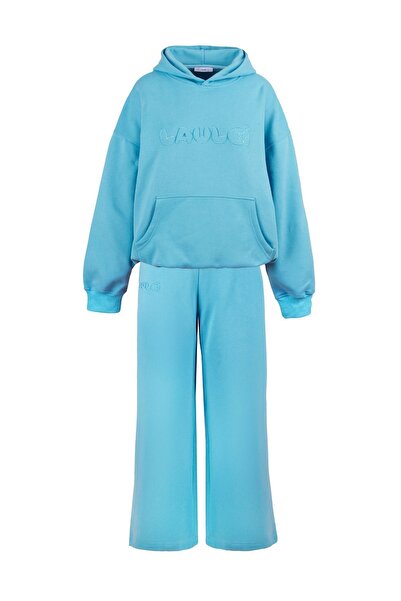 laulei Oversize Beli Lastikli Bol Paça Mavi Eşofman Takımı