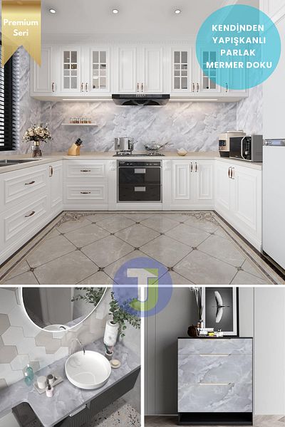 Technojet Self-Adhesive Marble Pattern Foil Kitchen Bathroom Countertop Wall Covering 60Cmx100Cm