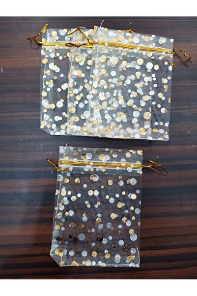 yörük tuhafiye Organze Tül Kese ,150 Adet, Altın Puanlı (9x12 Cm) Kına, Bebek,çerez ,nişan,nikah, Düğün Hediye Kese