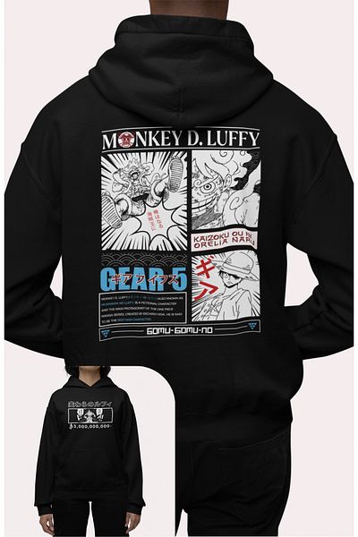 Fuddy Moda Hanorac oversize cu glugă One Piece Luffy Gear 5 - Hanorac cu glugă cu imprimeu pe spate