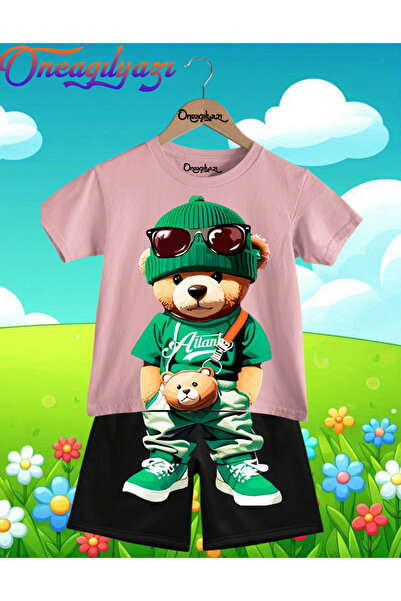 oneagılyazı 3D Dog Printed Children's Oversize T-Shirt and Shorts Set