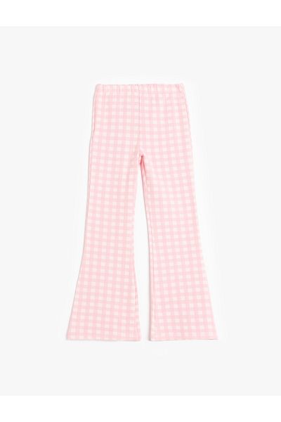 Koton New Season Plaid Patterned Elastic Waist Flared Trousers