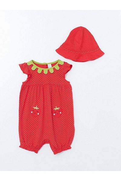 LC Waikiki New Season Strawberry Patterned Baby Girl Hat and Jumpsuit Set of 2 - S55882Z1